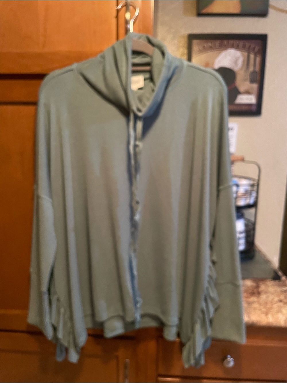 Women's Sage Green Lightweight Hooded Poncho Top